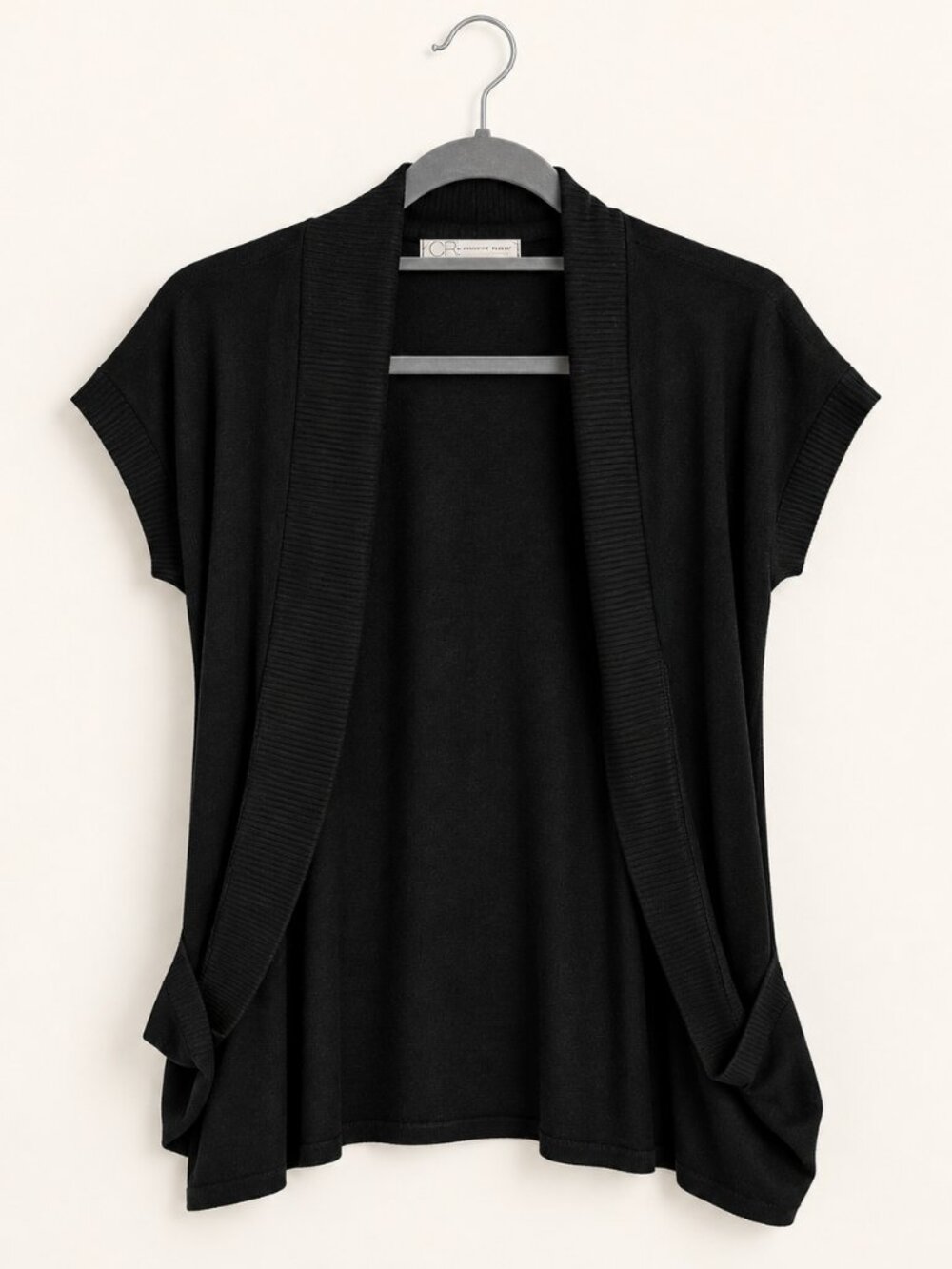 Charlotte Russe Black Short Sleeve Open Front Draped Cardigan